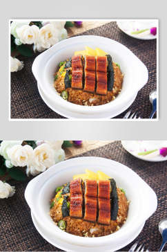 锅仔鳗鱼焗饭食品图片