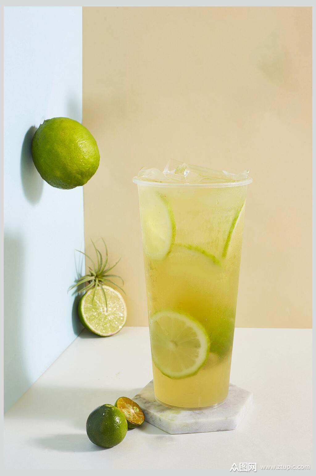 柠檬水夏日饮品奶茶摄影图