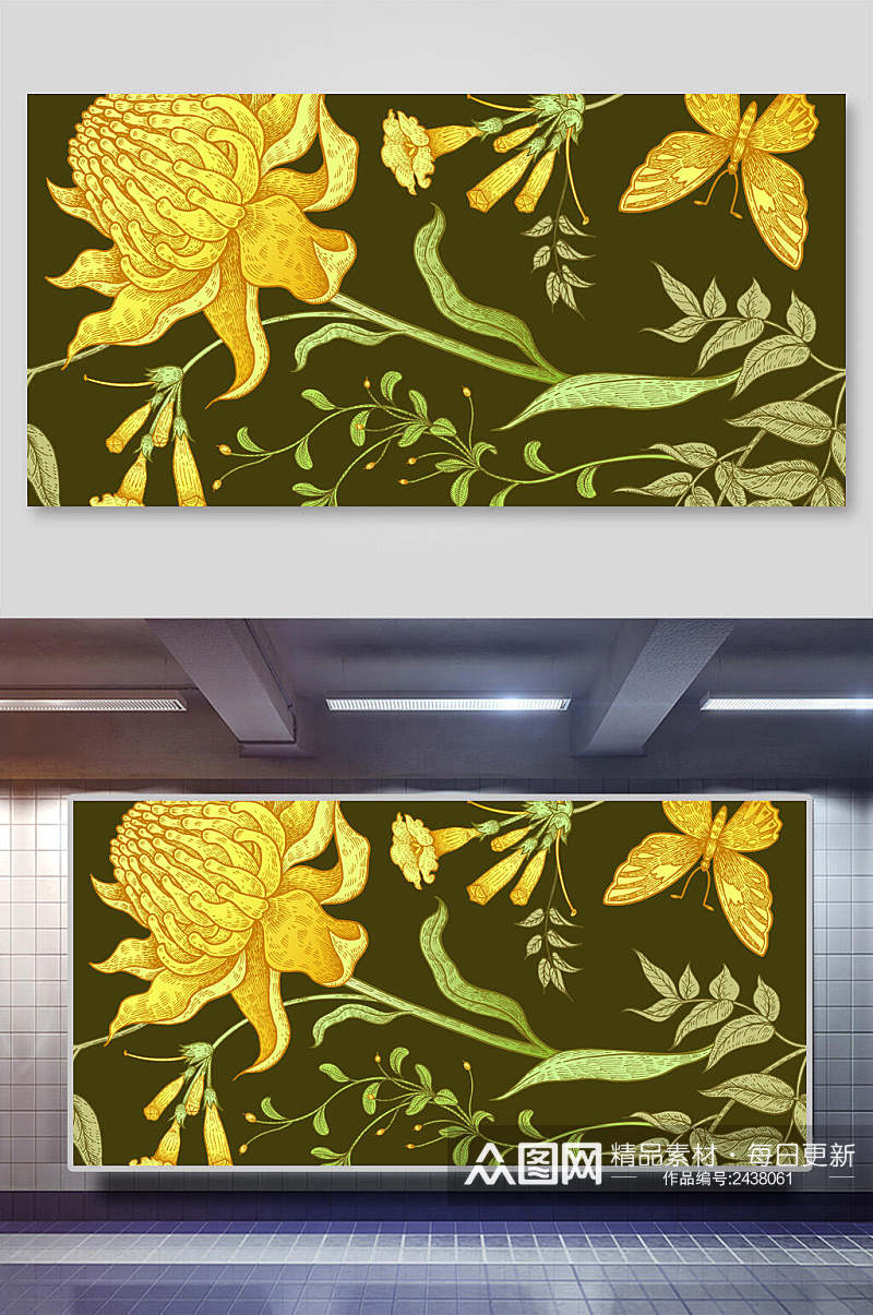菊花典雅大气花朵纹饰背景展板素材