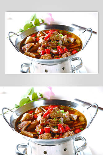 干锅珍菌脆骨肉食物图片