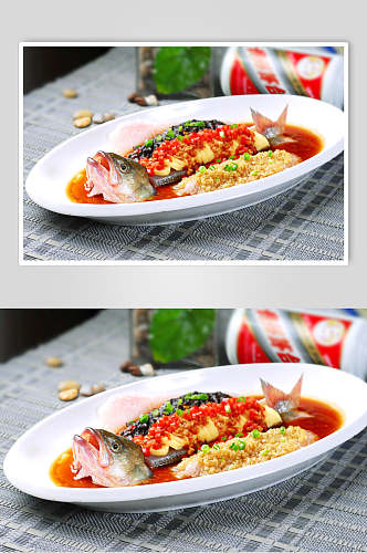 三味蒸鲈鱼摄影图片