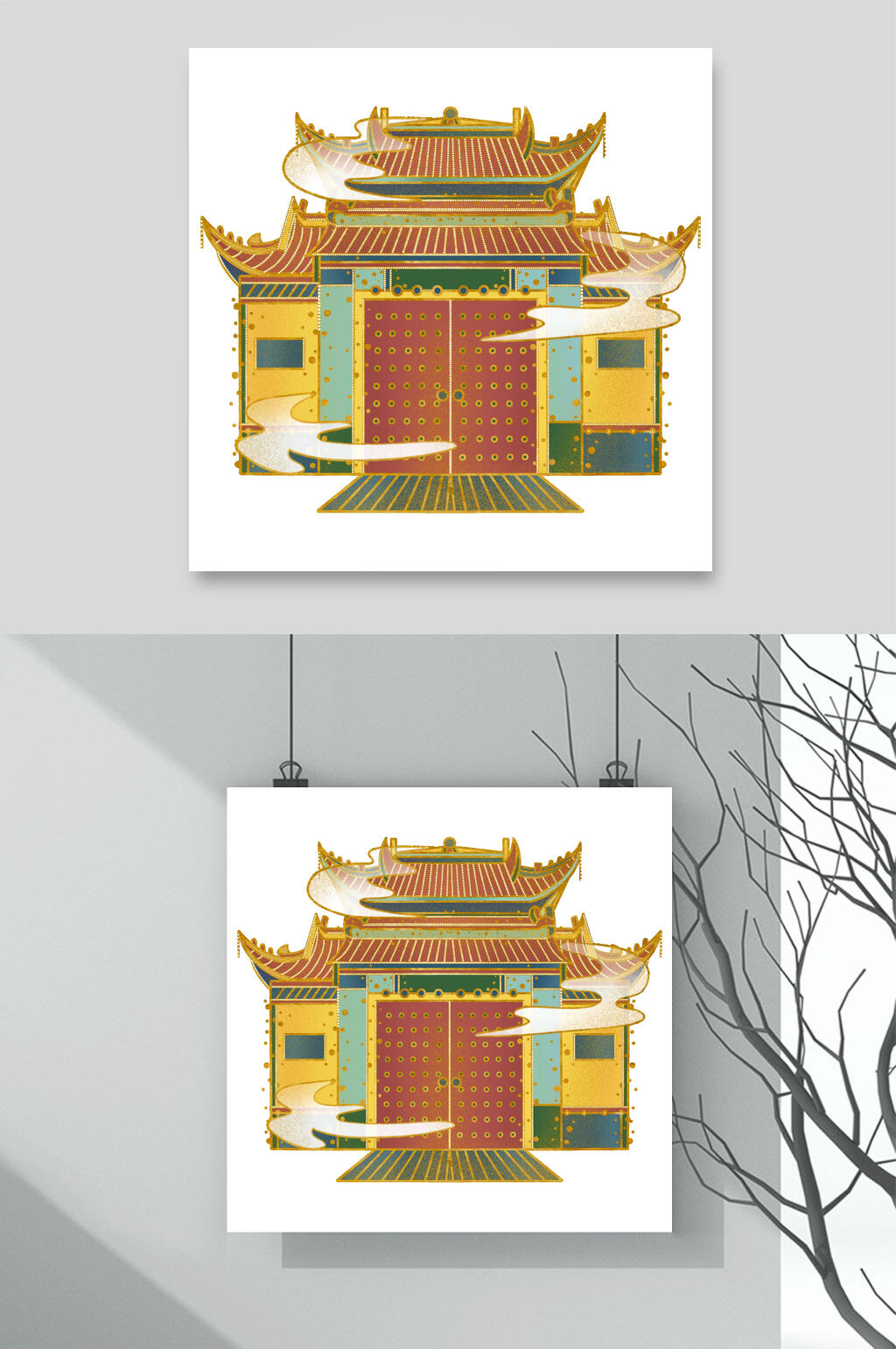 庭阁传统建筑插画素材素材