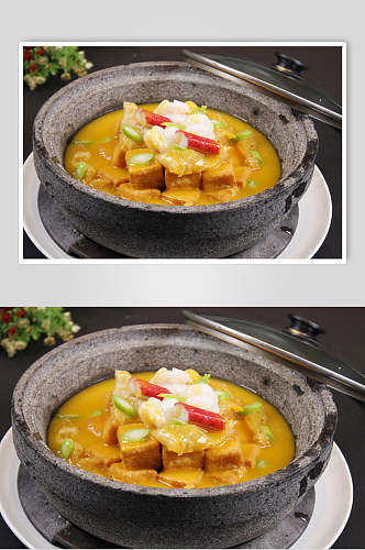砂锅海鲜豆腐汤食物高清图片
