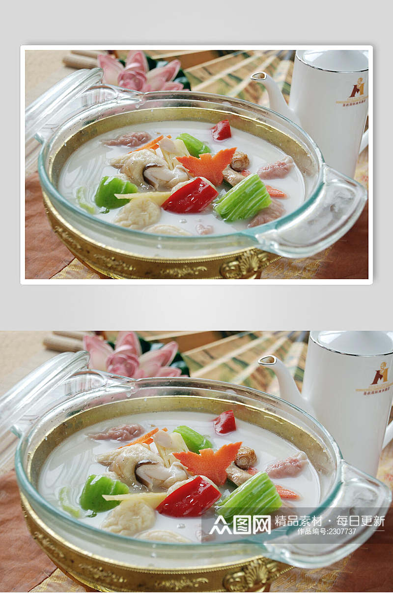 燕饺鱼腐煮芥菜图片素材