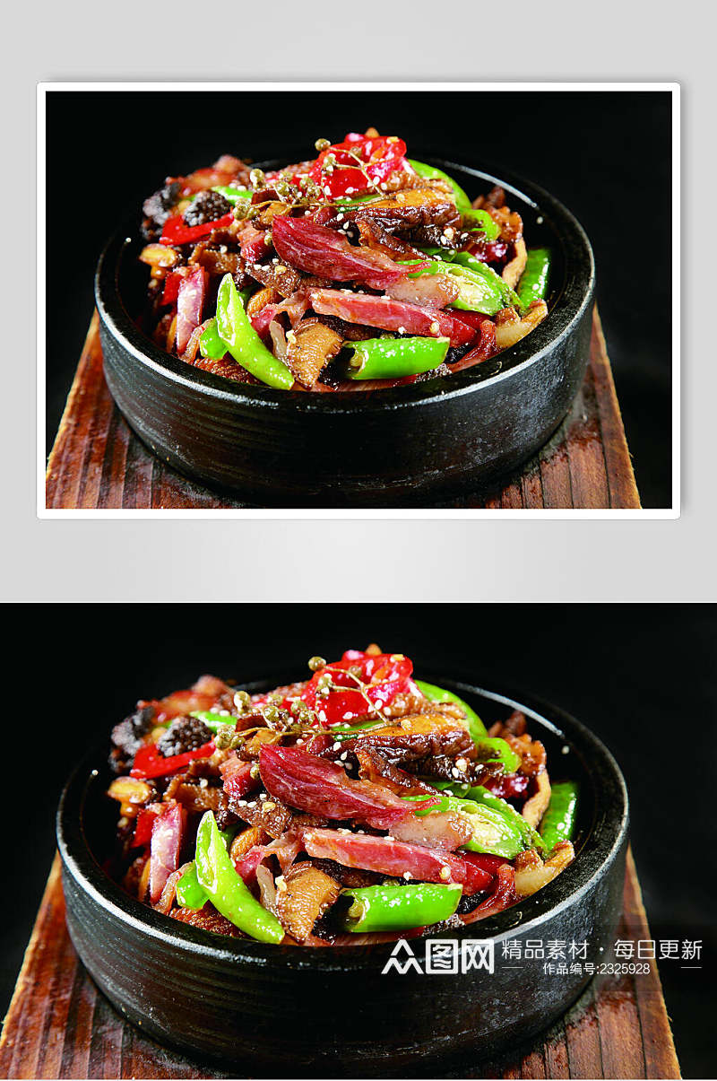 特色石锅酱肉香菇食品摄影图片素材