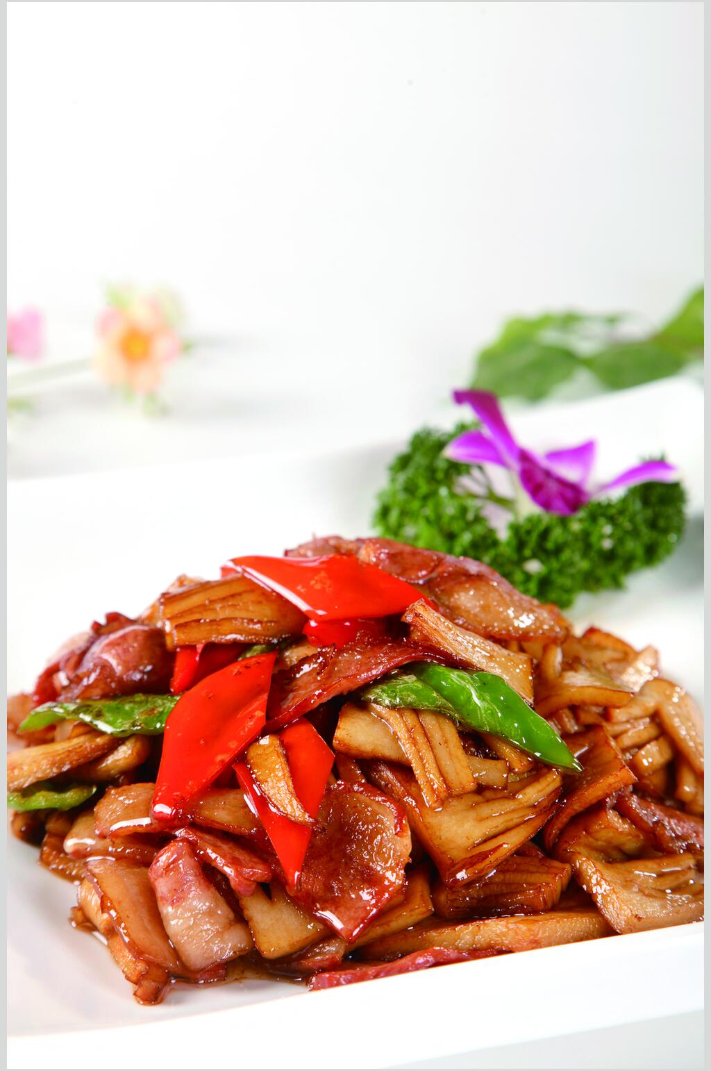 杏鲍菇炒培根餐饮摄影图片素材