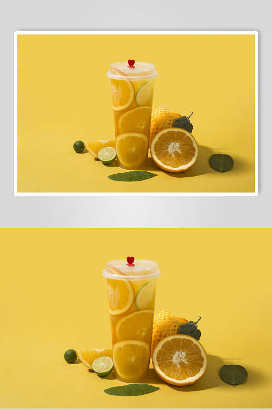 黄色清新柠檬水水果茶奶茶摄影图