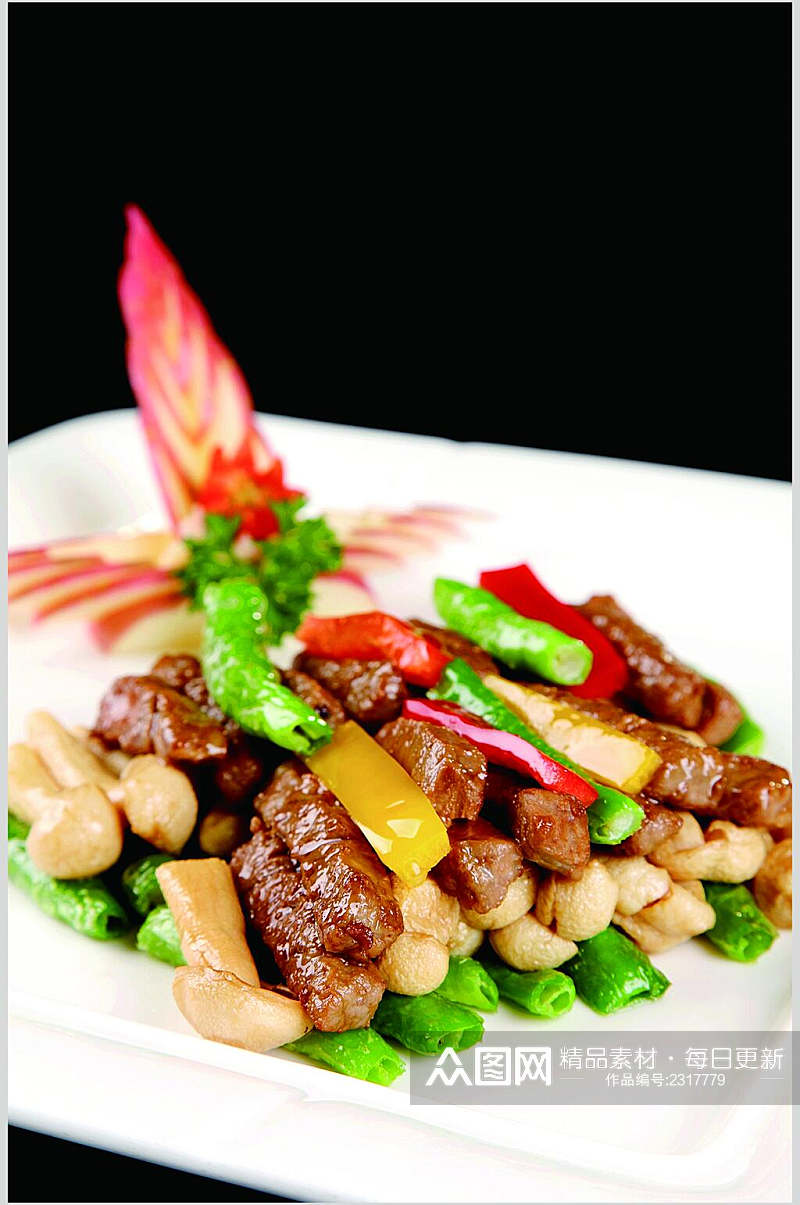 杭椒海鲜菇炒牛柳餐饮食物图片素材