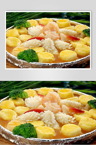 铁板豆腐海鲜烩餐饮摄影图片