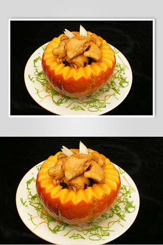 创意木瓜鸡肉家常菜食物摄影图片