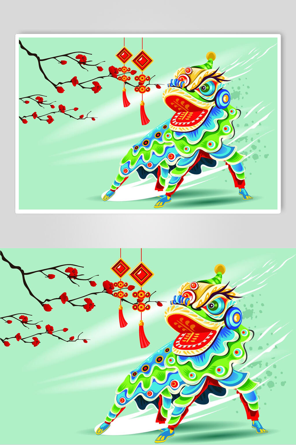 卡通舞狮插画矢量素材素材