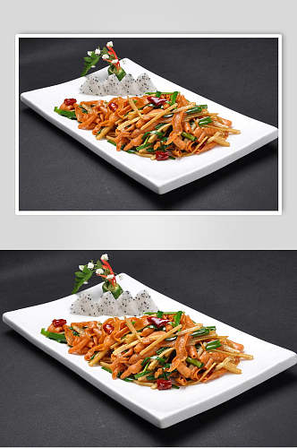 小笋韭菜炒鸭肠食品图片