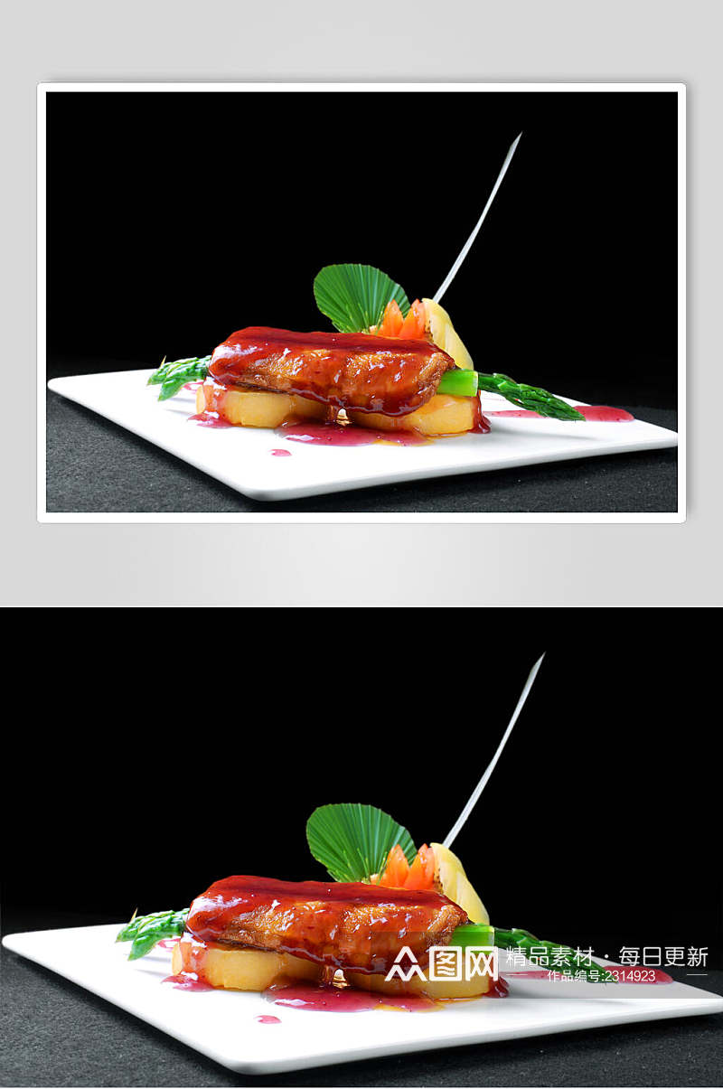 私房招牌红酒蓝莓煎鹅肝食品图片素材