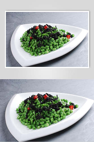 橄榄菜炒四季豆食物高清图片