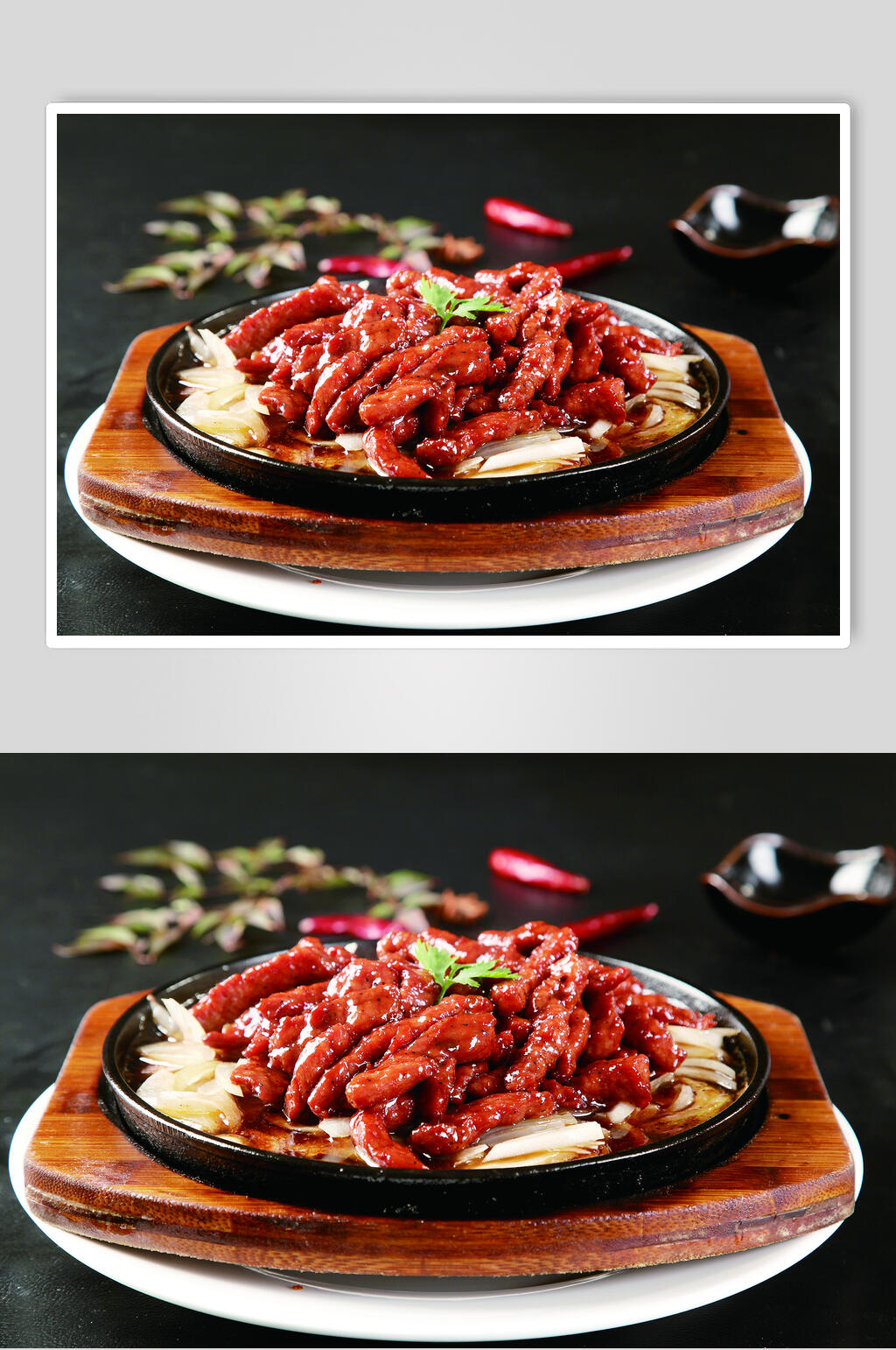美味铁板黑椒牛柳食物摄影图片素材