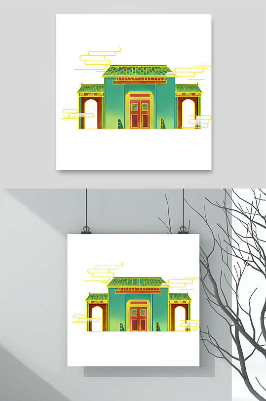 传楼阁统建筑插画素材-众图网