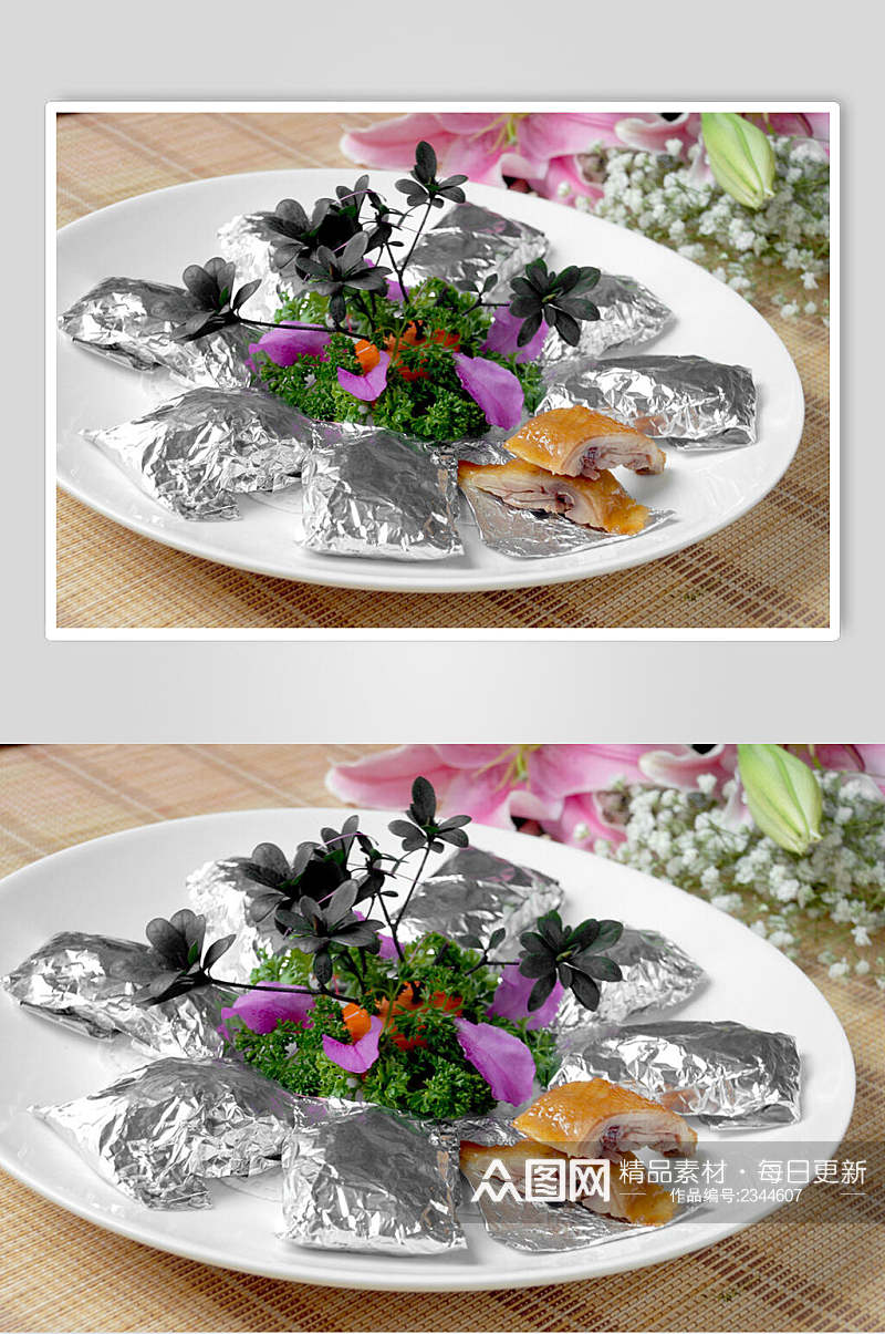 海南包烤椰皇鸡食物高清图片素材