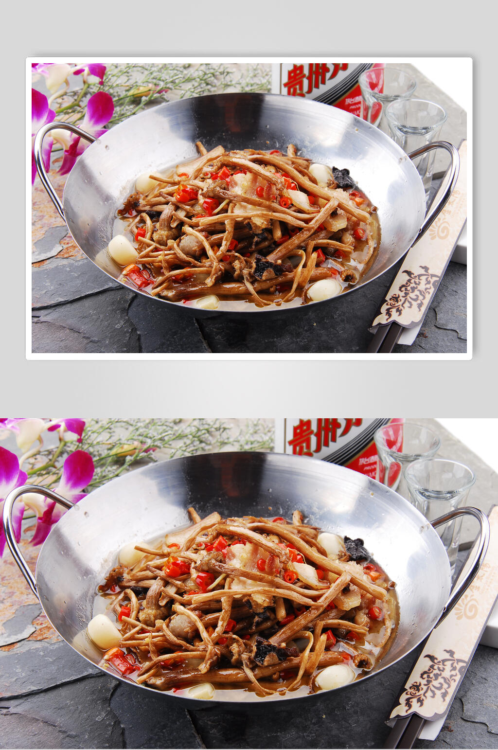 香辣干锅茶树菇食物摄影图片素材