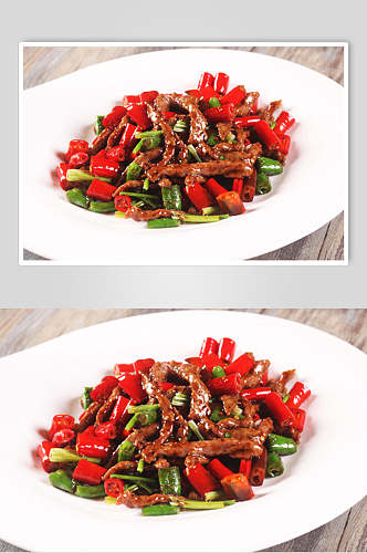 小米椒炒黄牛肉食品摄影图片