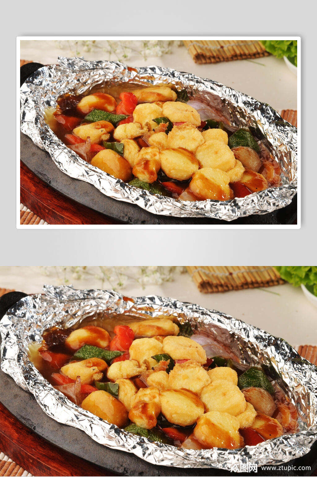 锡纸铁板豆腐食物摄影图片