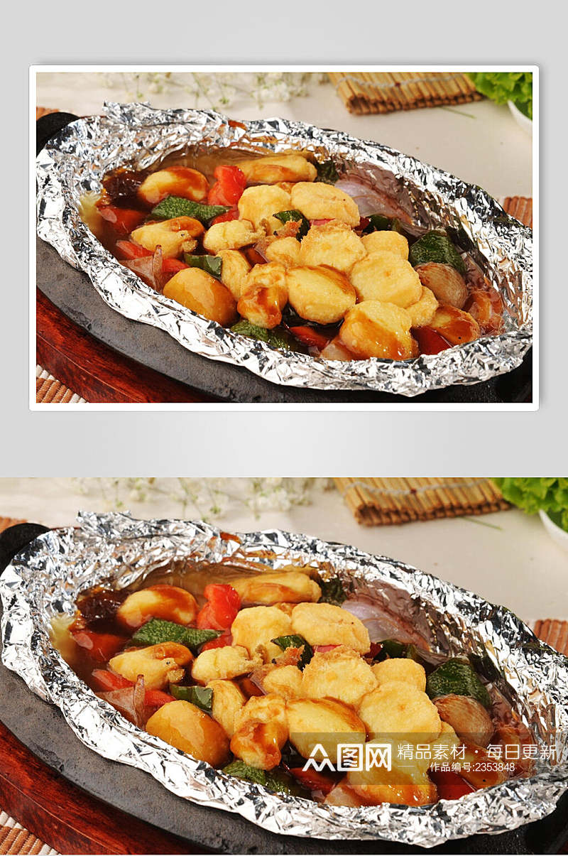 锡纸铁板豆腐食物摄影图片素材