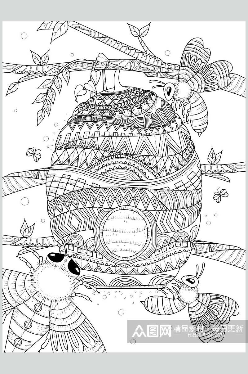 创意灰色手绘蜂蜜动物插画素材素材