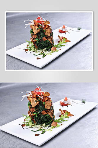 果王烤蘑菇炒菠菜图片