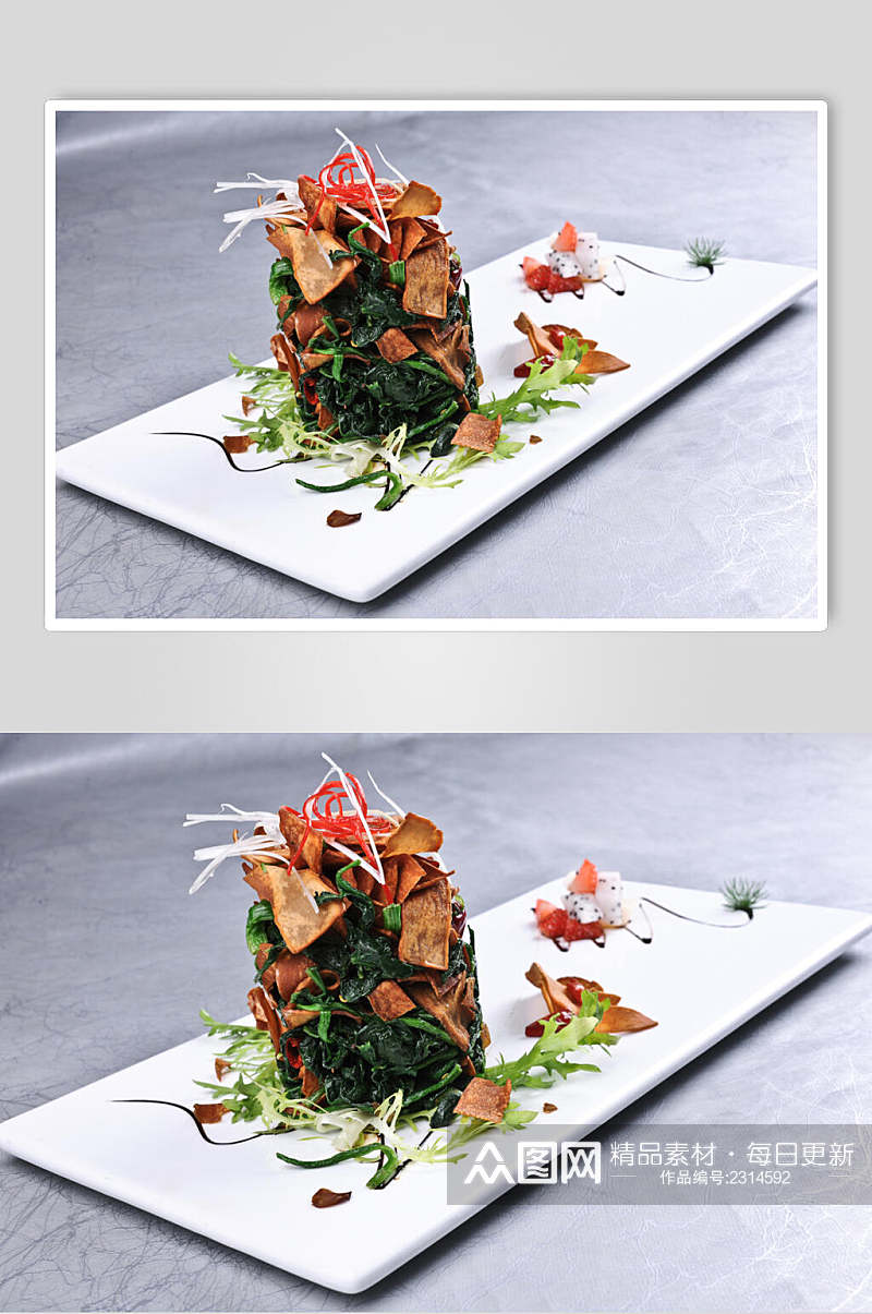 果王烤蘑菇炒菠菜图片素材