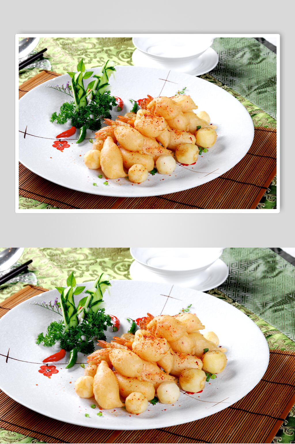 土豆炒虾球食品高清图片素材