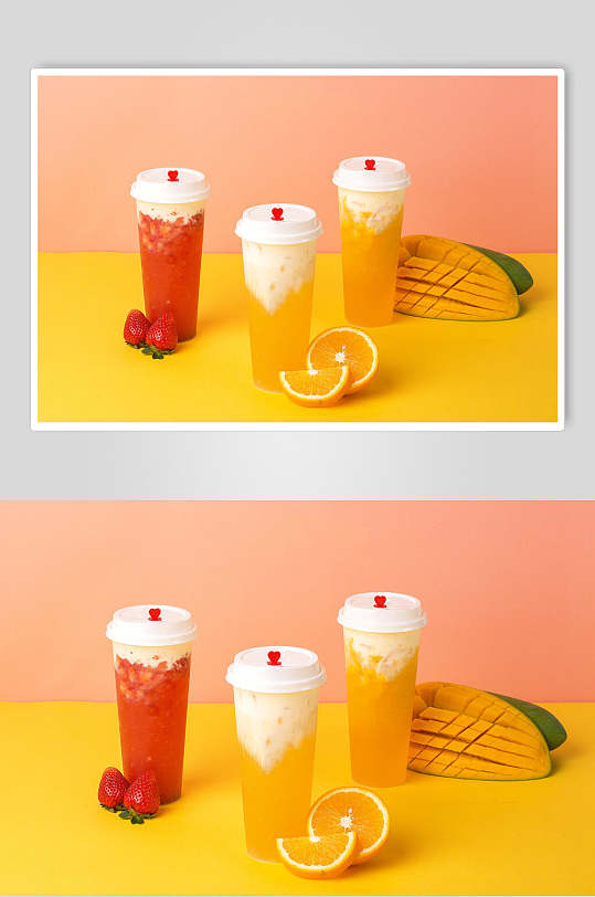 清新夏日清凉奶盖奶茶场景摄影图