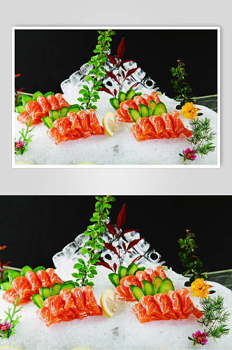 新鲜冰镇刺身三文鱼食品图片