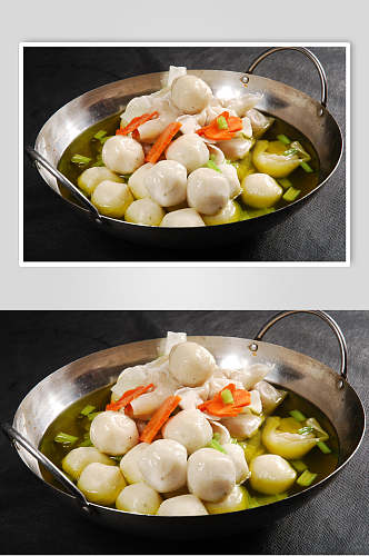 锅仔鱼饺西生菜食物摄影图片