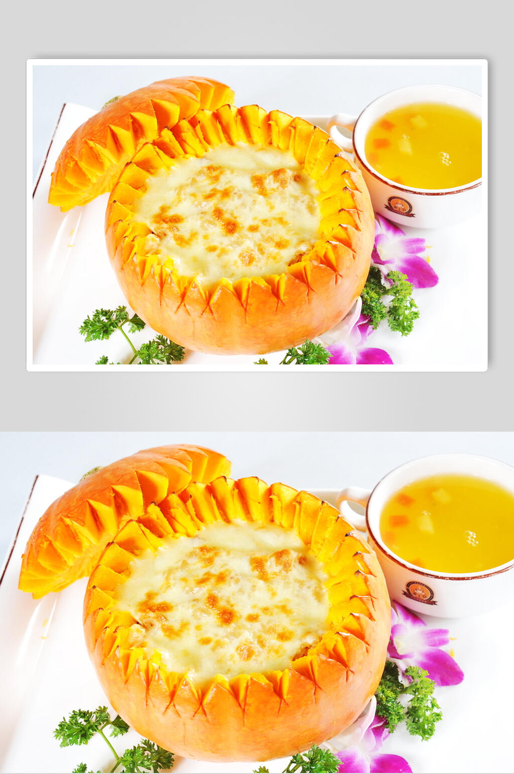 南瓜海鲜焗饭食品图片素材