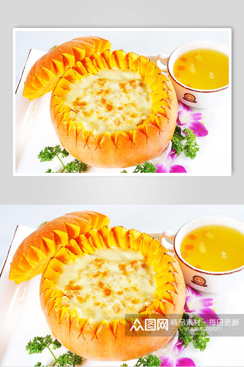南瓜海鲜焗饭食品图片素材