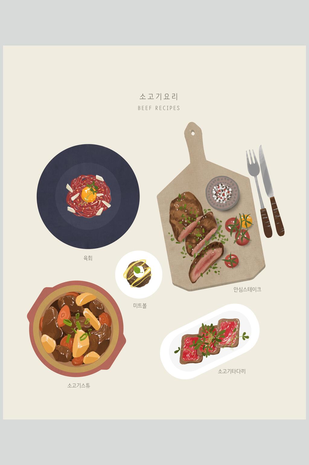 手繪卡通西餐美食素材素材