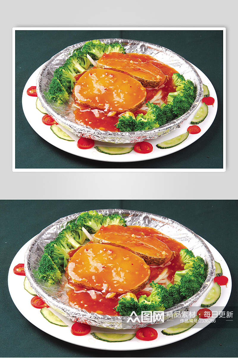 铁板日式烧鳕鱼高清图片素材