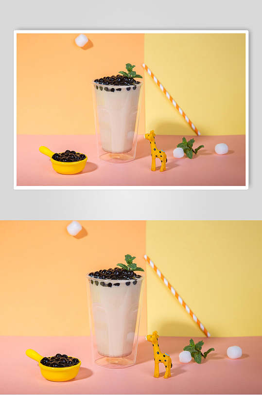 清新黑糖珍珠奶茶夏日清凉奶茶场景摄影图