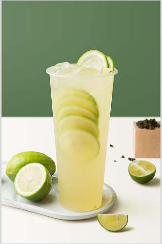 清新绿色柠檬水水果茶奶茶摄影图