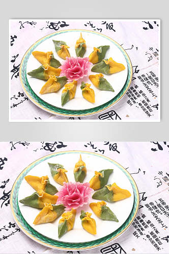 双色蒸饺食品菜摄影图片