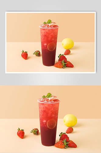清新草莓水果茶奶茶摄影图