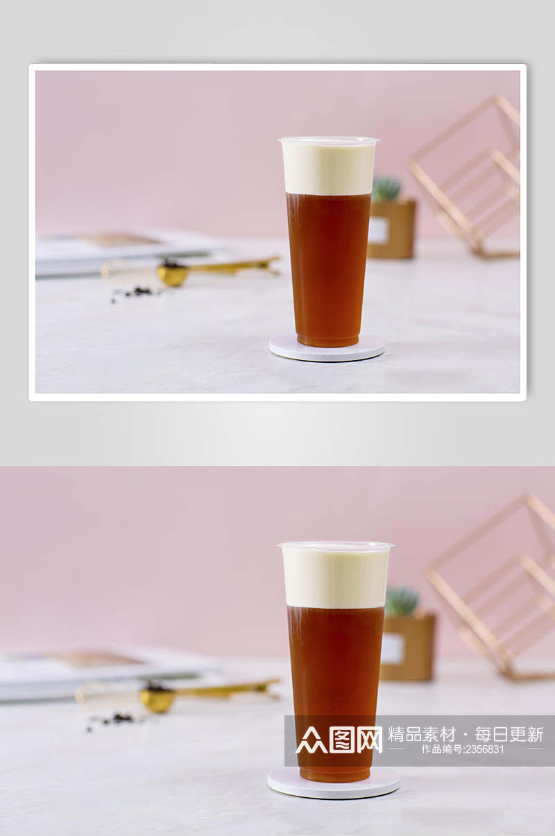 创意清新夏日清凉奶茶场景摄影图素材