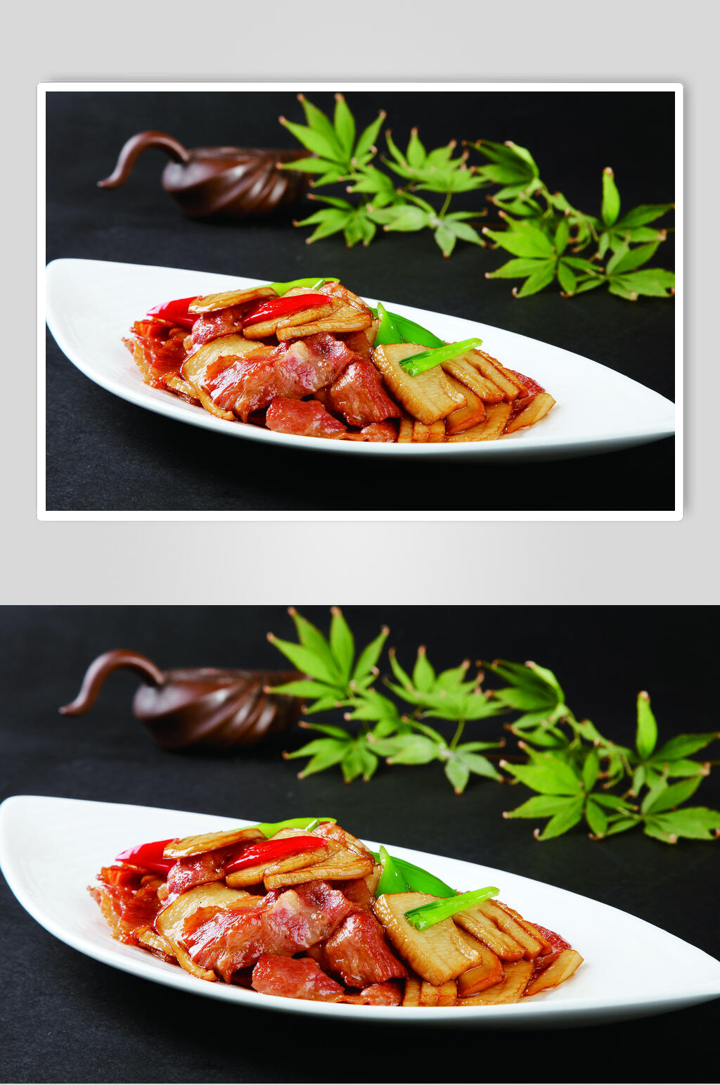 杏鲍菇炒培根肉图片素材