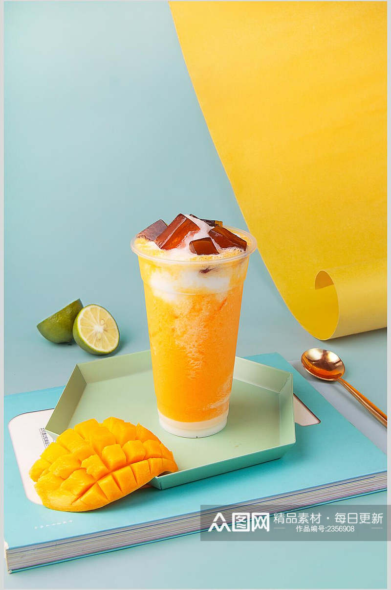 夏日冰凉美食芒果芝士饮品摄影图素材