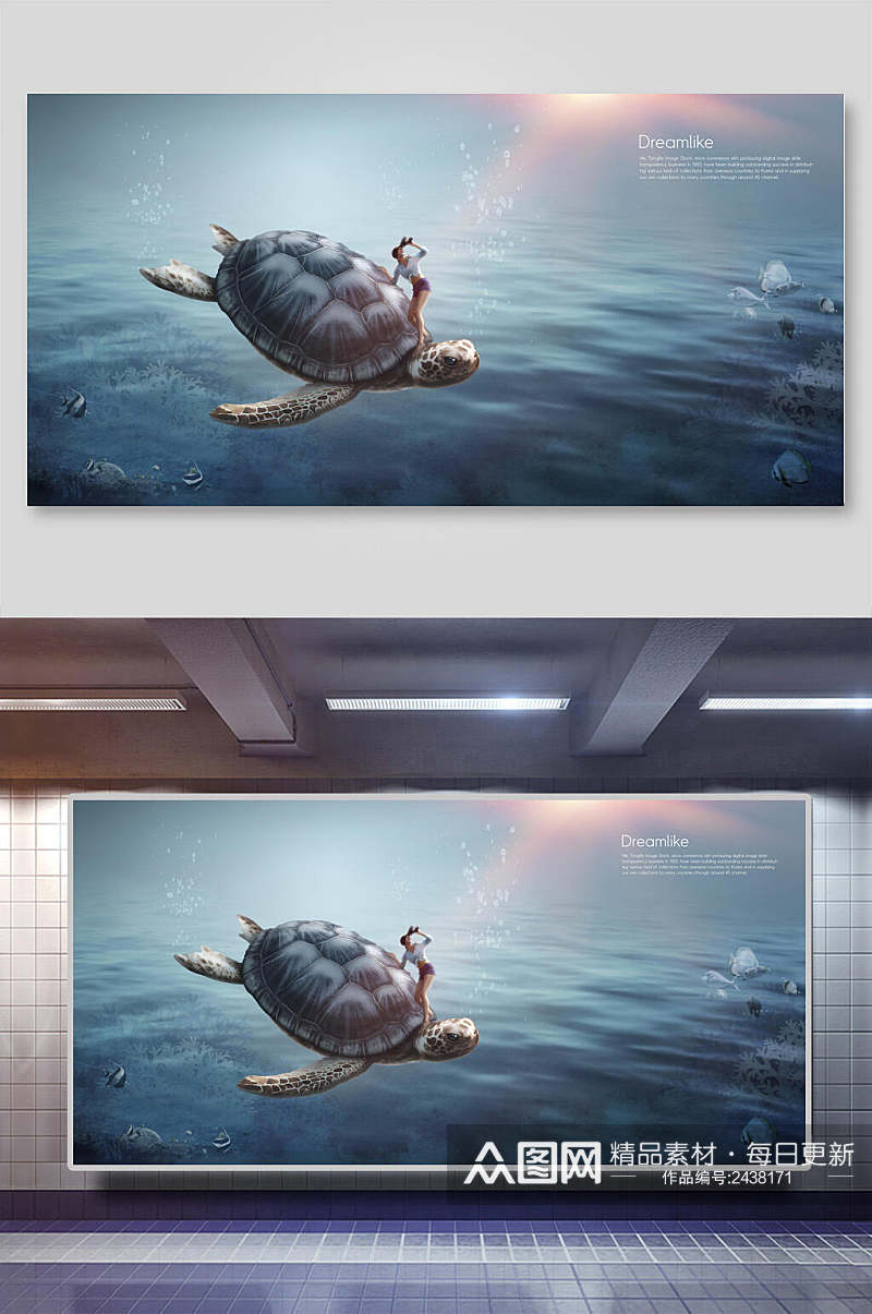 龟动物创意合成背景素材展板素材