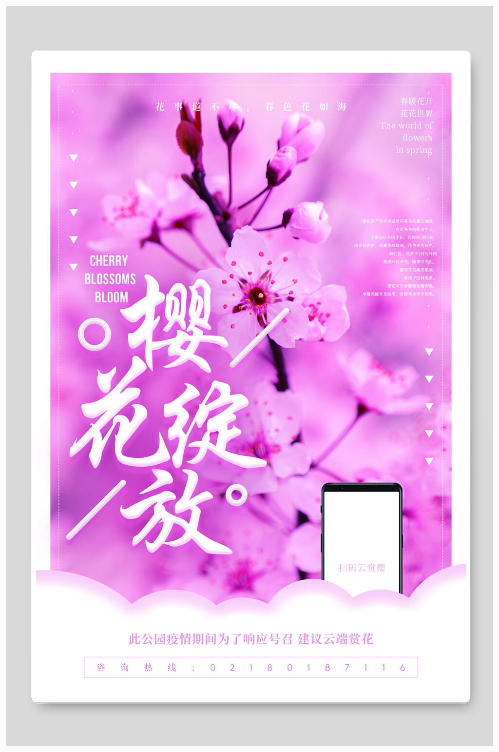 紫色唯美粉色浪漫樱花季海报素材