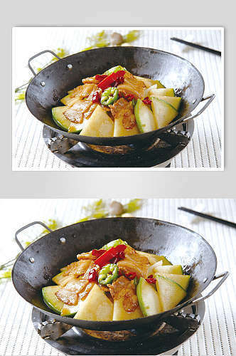 鲜香干锅花肉萝卜食物高清图片