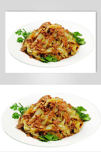 白菜叶炒羊肉食品摄影图片