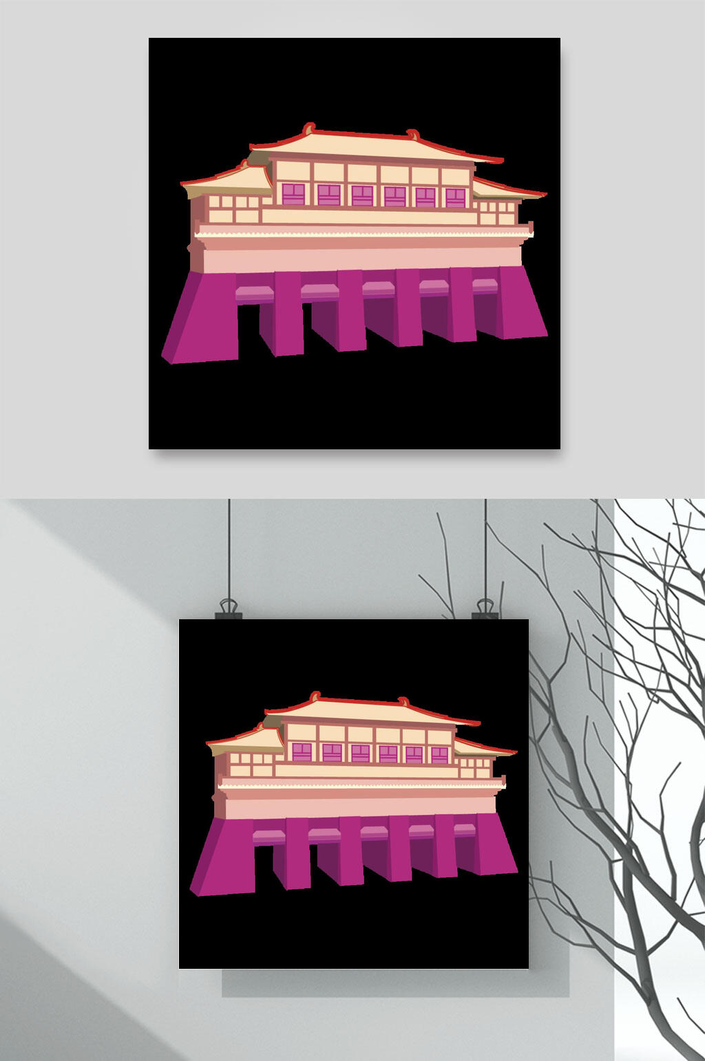 楼阁传统建筑插画矢量素材素材