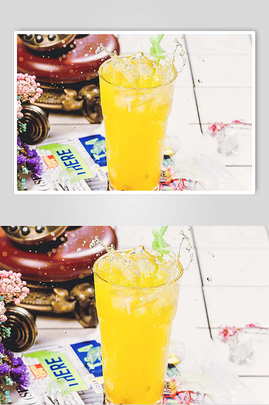 夏日冰镇新鲜果汁饮品奶茶摄影图