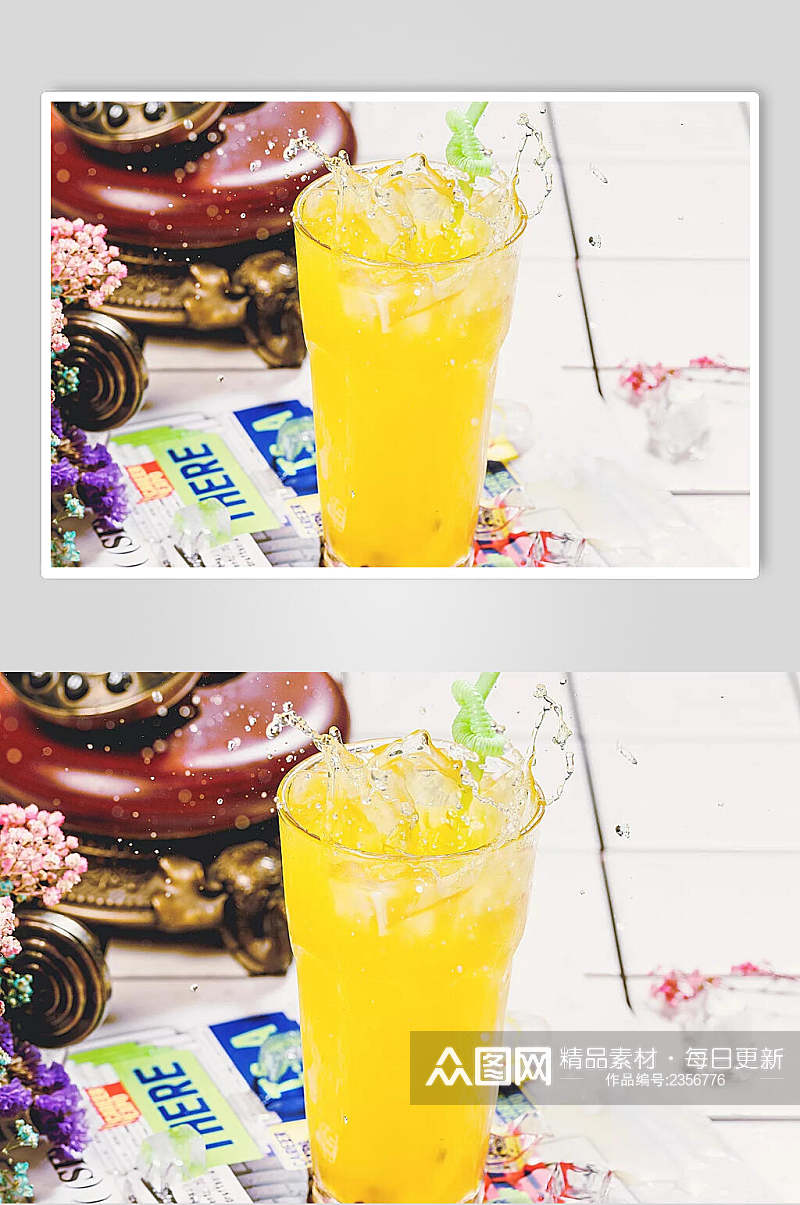 夏日冰镇新鲜果汁饮品奶茶摄影图素材